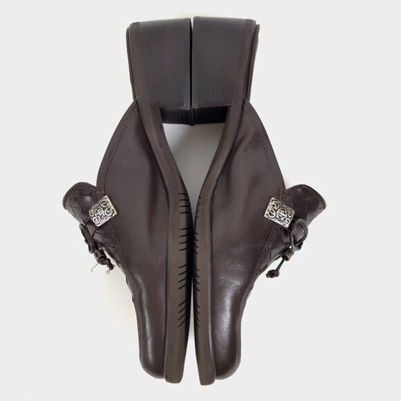 Vintage 90s Brown Dark Academia Slip On Preppy Cottagecore Heeled Mules / 7.5 - Picture 7 of 10